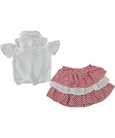 Compleu elegant fete, Anglaise, Bluza, si Fusta, bumbac, alb cu rosu